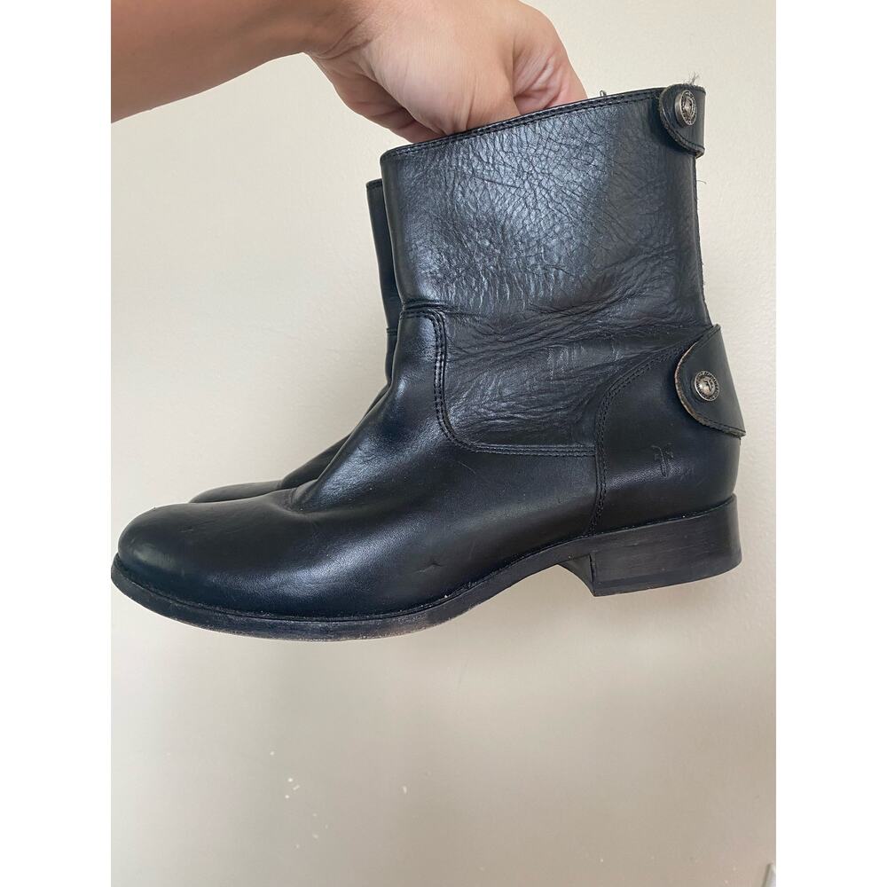 Frye Melissa western zip button moto western leather boots booties black size 7